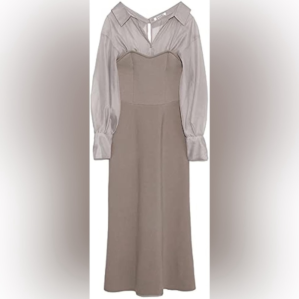 Elegant Taupe Long Sleeve Layered Dress